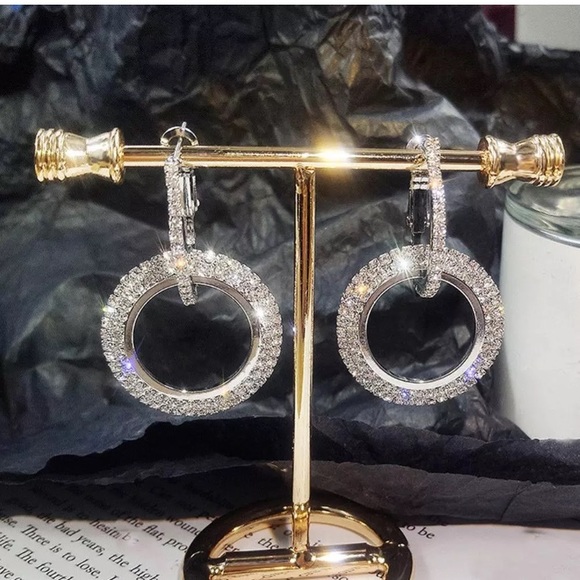 Jewelry - Silver crystal luxury hoop earrings